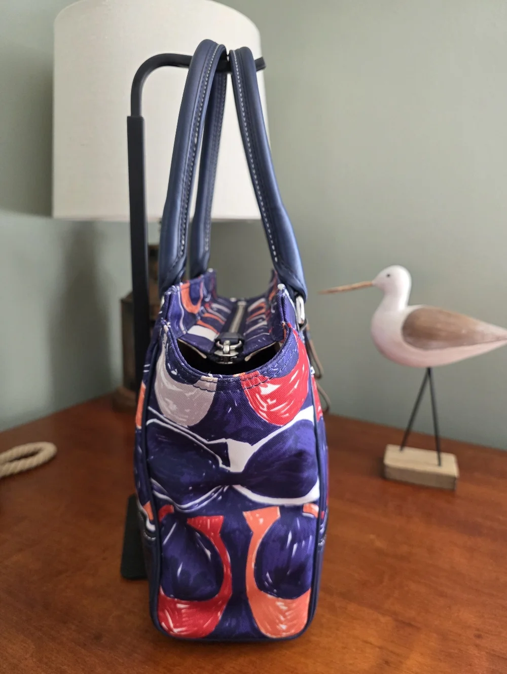 Coach Candace 19951 Legacy Navy Multicolor Leather Carryall Satchel Bag